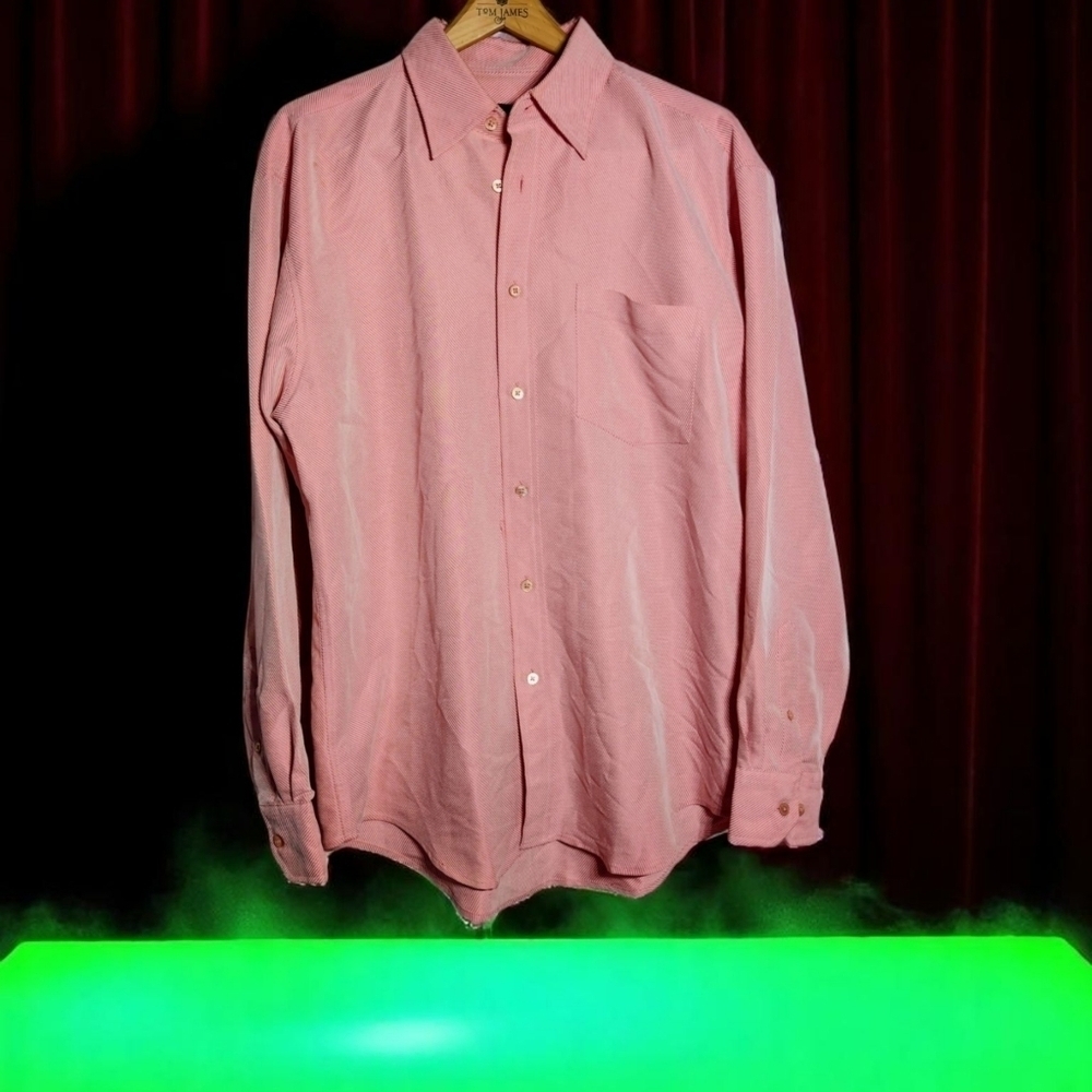 Bugatchi Uomo Sz L Men's  Pink Casual Shirt Tiny Diagonal Stripes